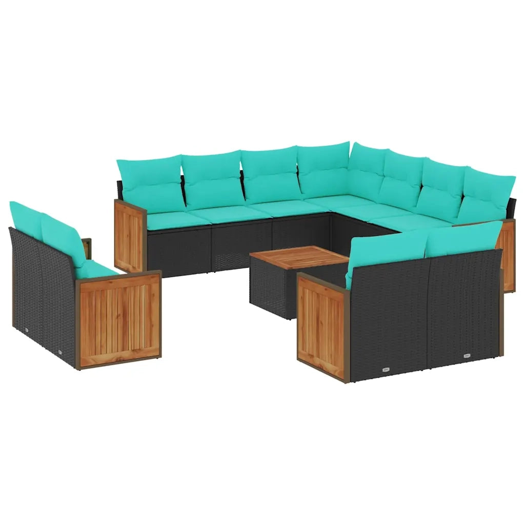 Set Divani da Giardino 12 pz con Cuscini Nero in Polyrattan 3228185