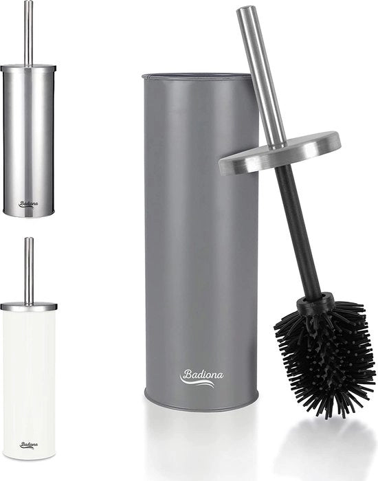 Spazzola per il water, siliconica, grigio opaco, antracite, acciaio inossidabile, inossidabile e sostituibile, Nero, senza fori, con supporto per spazzola per il water, spazzole per il water con supporto per spazzola, spazzola per il water