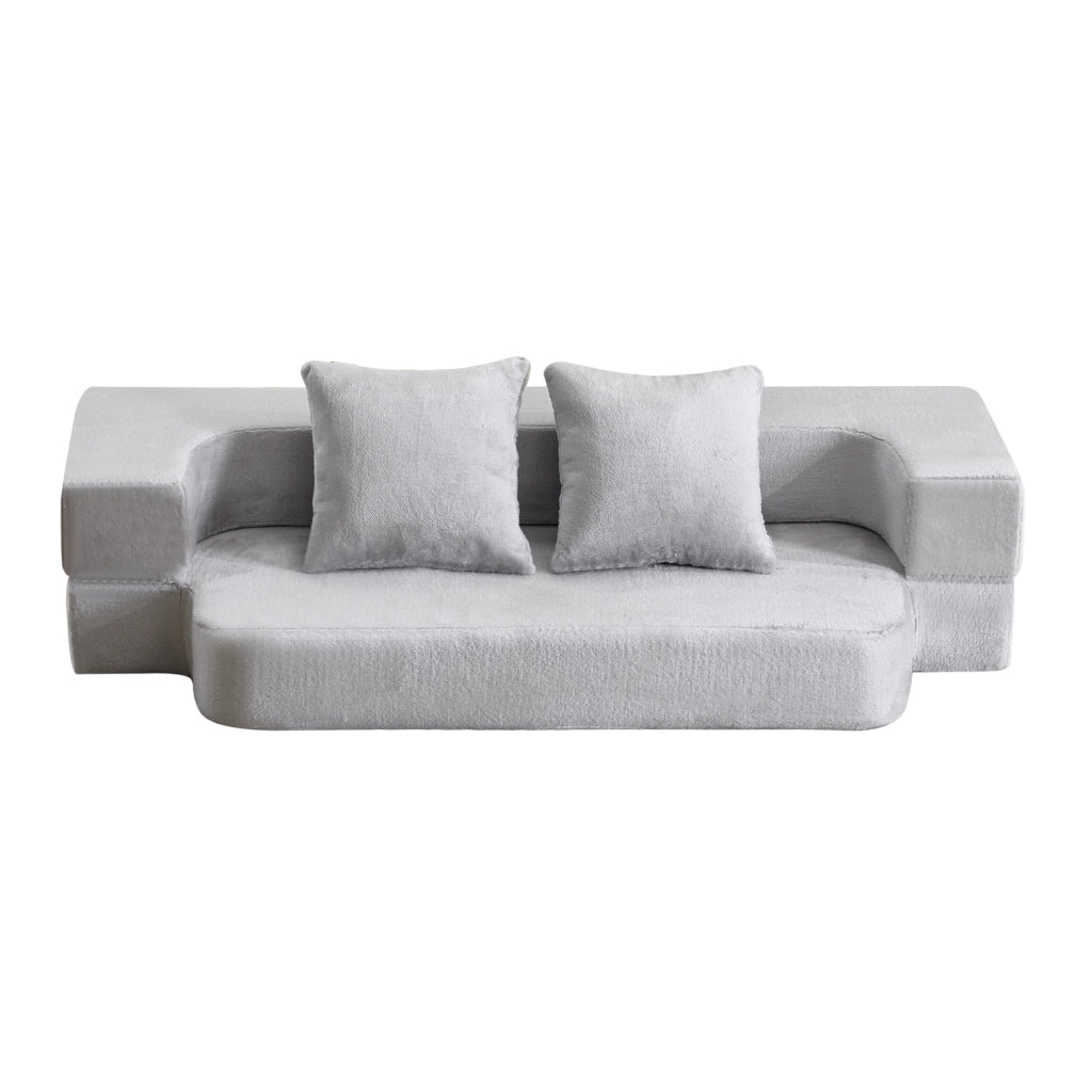 Divano letto trasformabile 2 in 1 in schiuma, tessuto morbido, 2 posti, senza montaggio, grigio chiaro