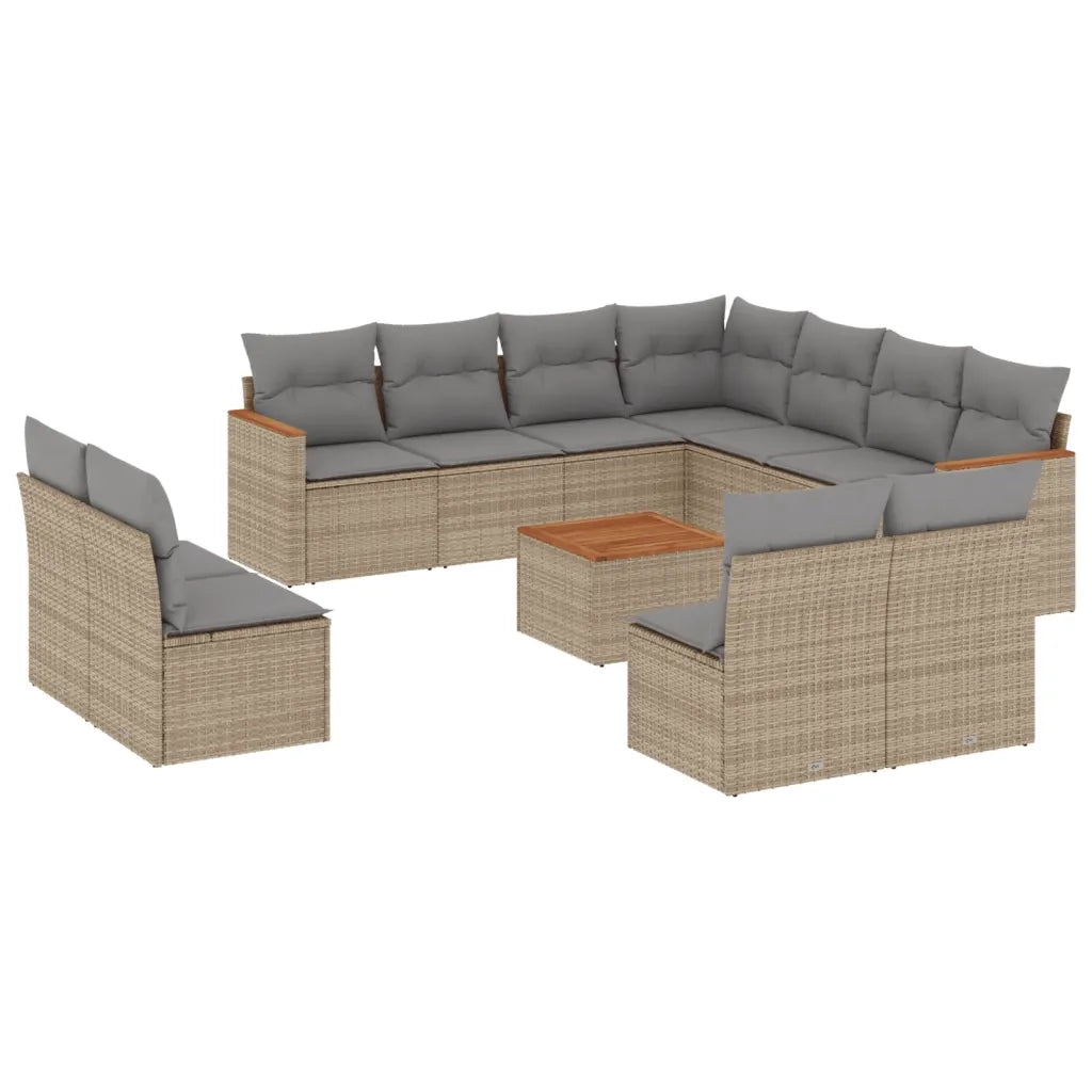 Set Divano da Giardino 12 pz con Cuscini Beige Misto Polyrattan