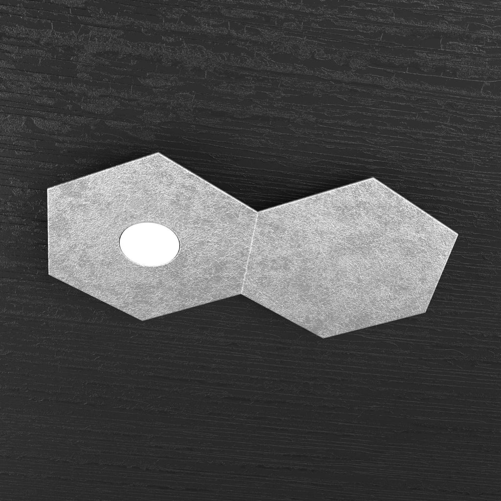HEXAGON APPLIQUE-PLAFONIERA 1 LUCE + 1 DECORATIVO FOGLIA ARGENTO 1142-1L1D-FA