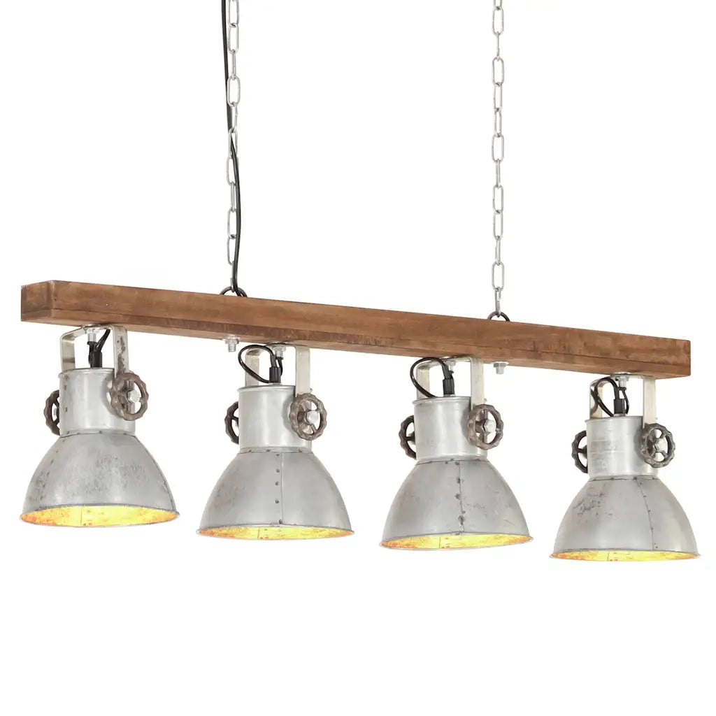 Lampada a Sospensione Industriale Argento E27 Legno di Mango 320521