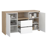 Credenza Alalngar, Buffet da soggiorno, Madia da salotto, Dispensa da cucina, 149x48 h84 cm, Rovere e Bianco lucido