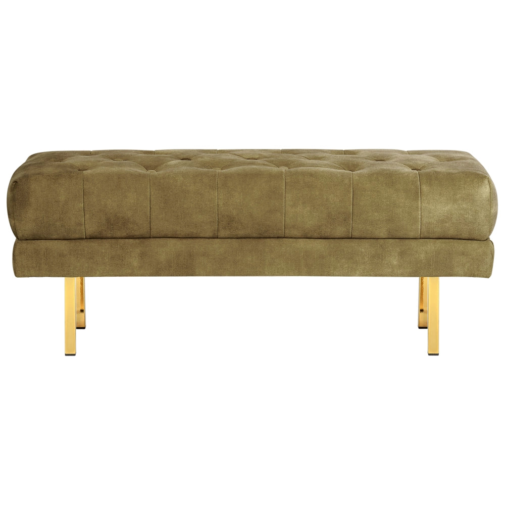 Panca Verde Tessuto imbottito Velluto Accento di metallo Gambe d'oro Panca da letto Sgabello