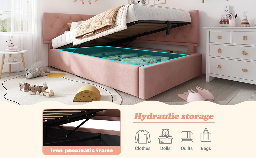 Letto Imbottito Contenitore con Rete a Doghe ¨C MINIMAL ¨C Velluto Rosa 90x190