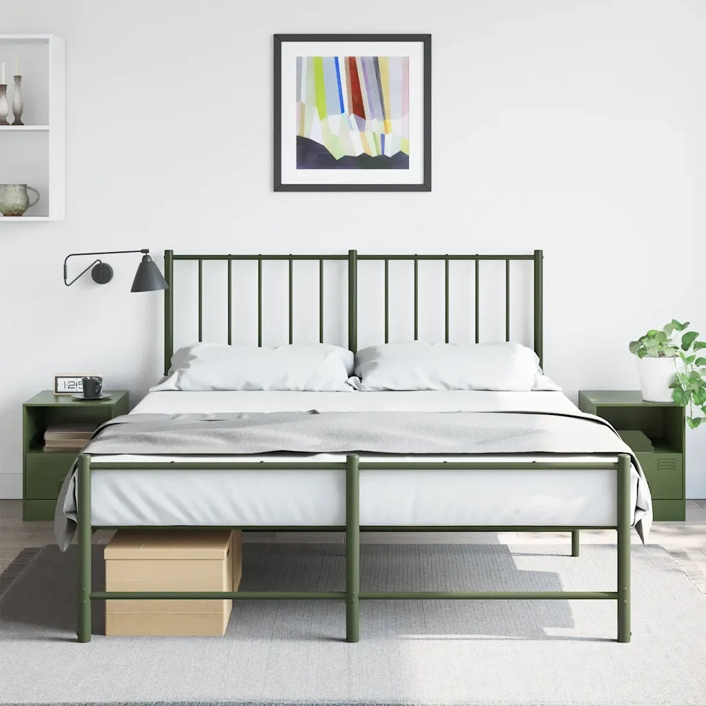 Set di 2 Comodini | Armadio da Notte | Mobiletto da notte Verde Oliva 34,5x39x44 cm in Acciaio