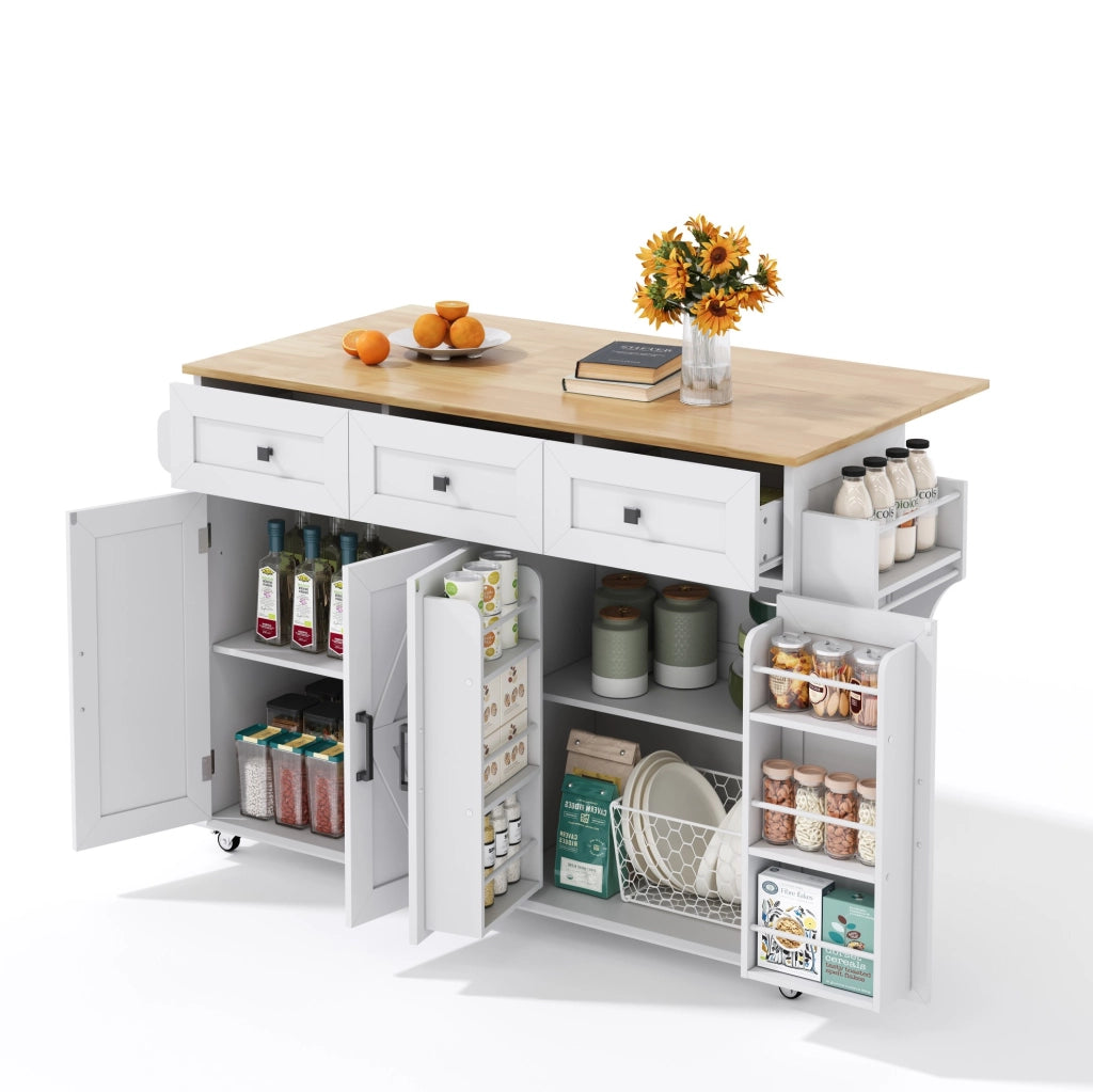 Isola cucina con piano ribaltabile 140x43(70)x90;5 cm; MDF bianco e naturale