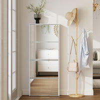 Scarpiera a Specchio 63x17x146 cm a 4 Ante Antiribaltamento in Legno Bianco