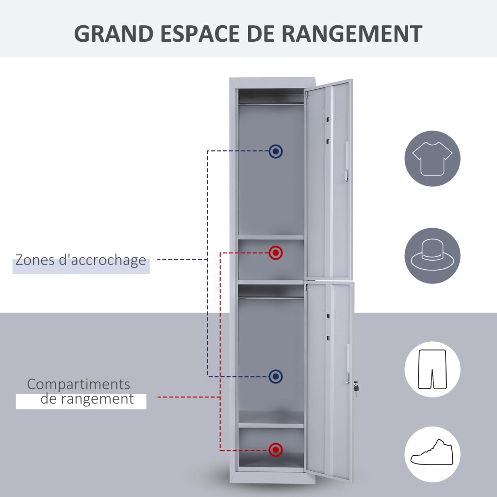 Armadio metallico a ante con 2 compartimenti ¨C zephmum ¨C 38x46x180 cm grigio