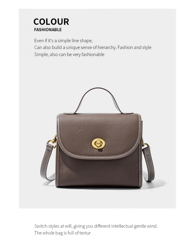 Borsa a tracolla da donna in vera pelle, borsa a mano casual, borsa tote grigia.