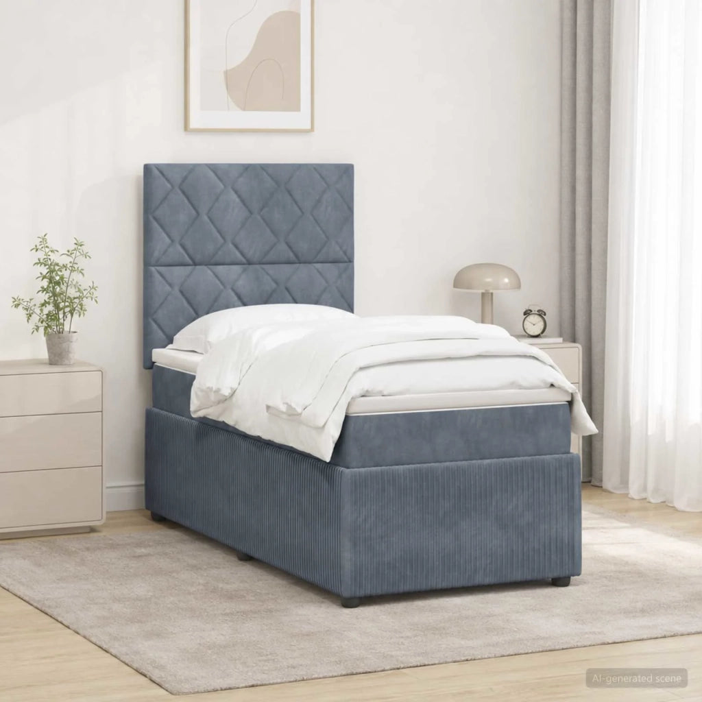 Letto Box Spring LED con Materasso Grigio Scuro 100 x 200 cm 3456018