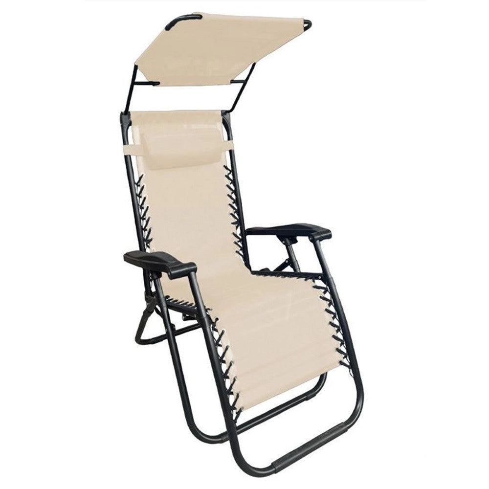 Trade Shop - Sedia Sdraio Con Parasole In Textilene Reclinabile Pieghevole Con Poggiatesta 483015 -