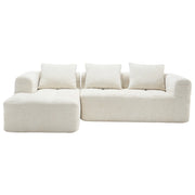 Divano Angolare Modulare 3 Posti con Chaise Longue; Tasche Laterali e 3 Cuscini; in Ciniglia Beige