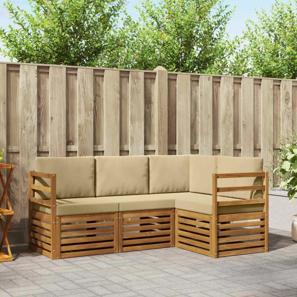 Set divani 4 pcs Naturale e Beige Legno di Acacia Massello