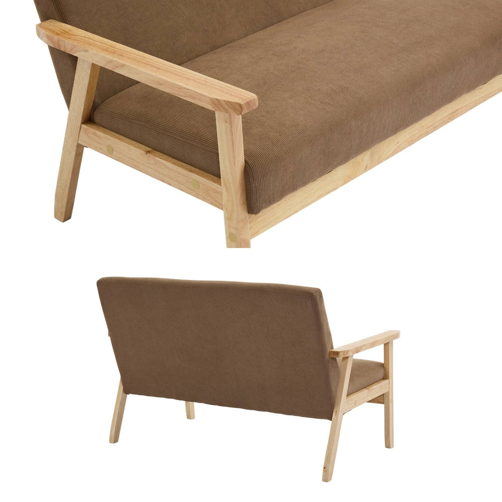 Divano in velluto a coste con gambe in legno, 2 posti, talpa