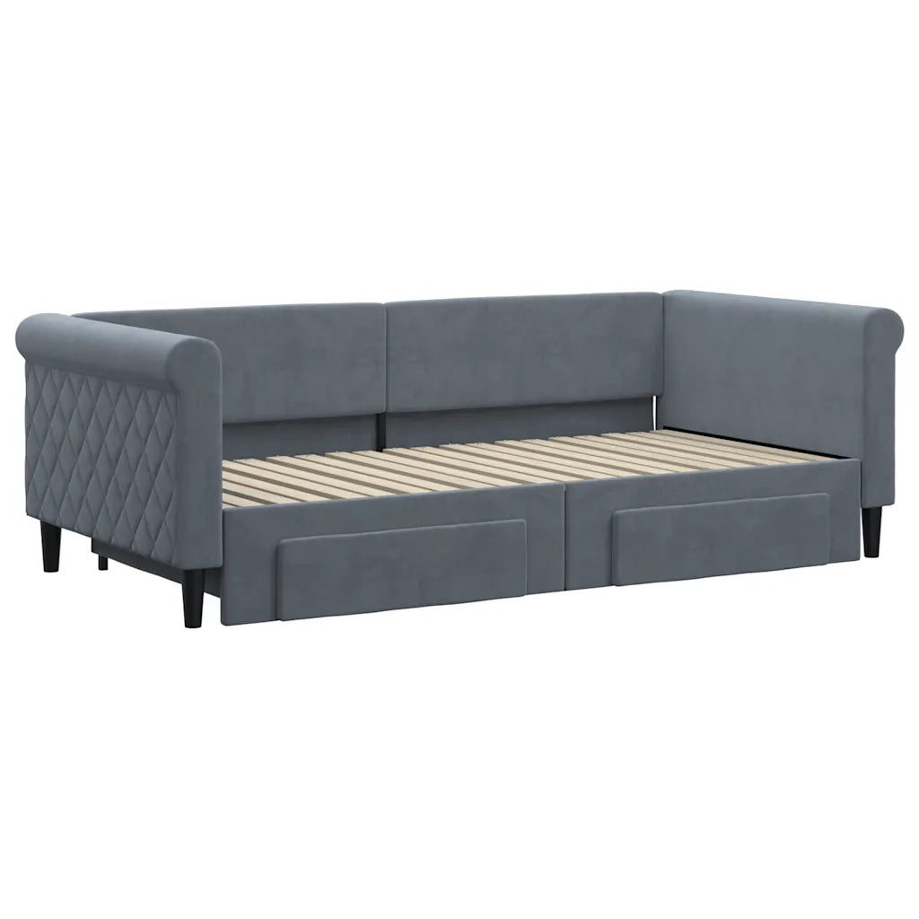 Divano Letto Estraibile Cassetti-Sofa Letto-Daybed Grigio Scuro 90x190cm Velluto 719305