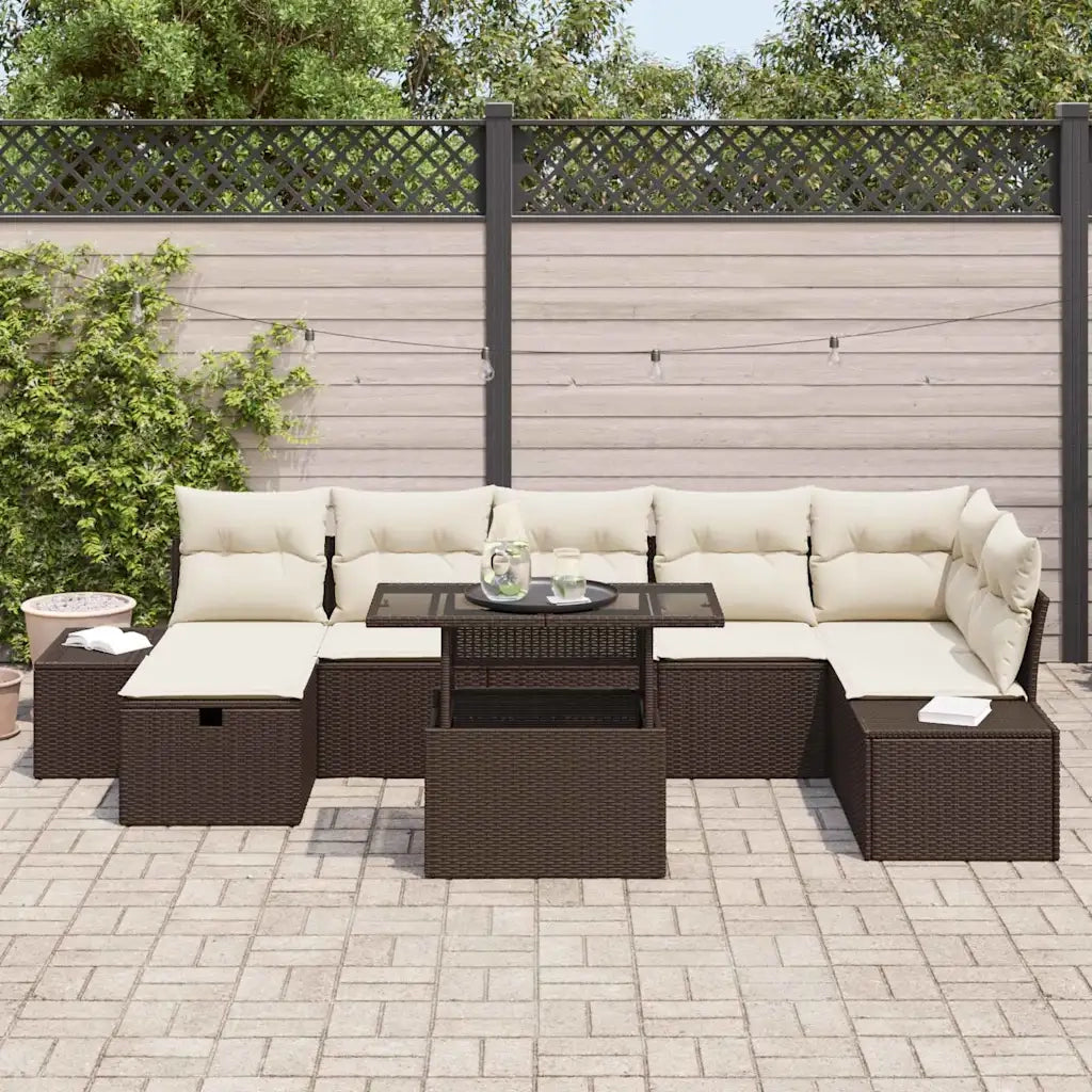 Set Divano da Giardino 8 pcs Marrone polyrattan