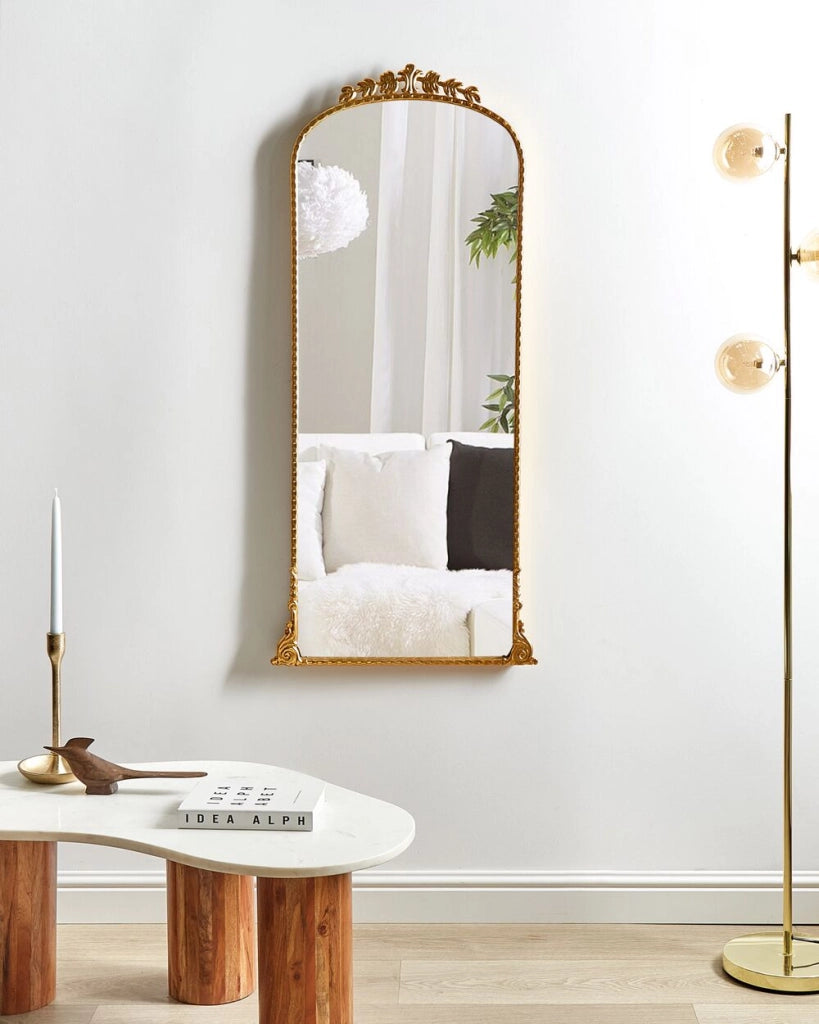 Specchio da parete in metallo dorato 51 x 114 cm Specchio decorativo da parete in stile glamour da appendere