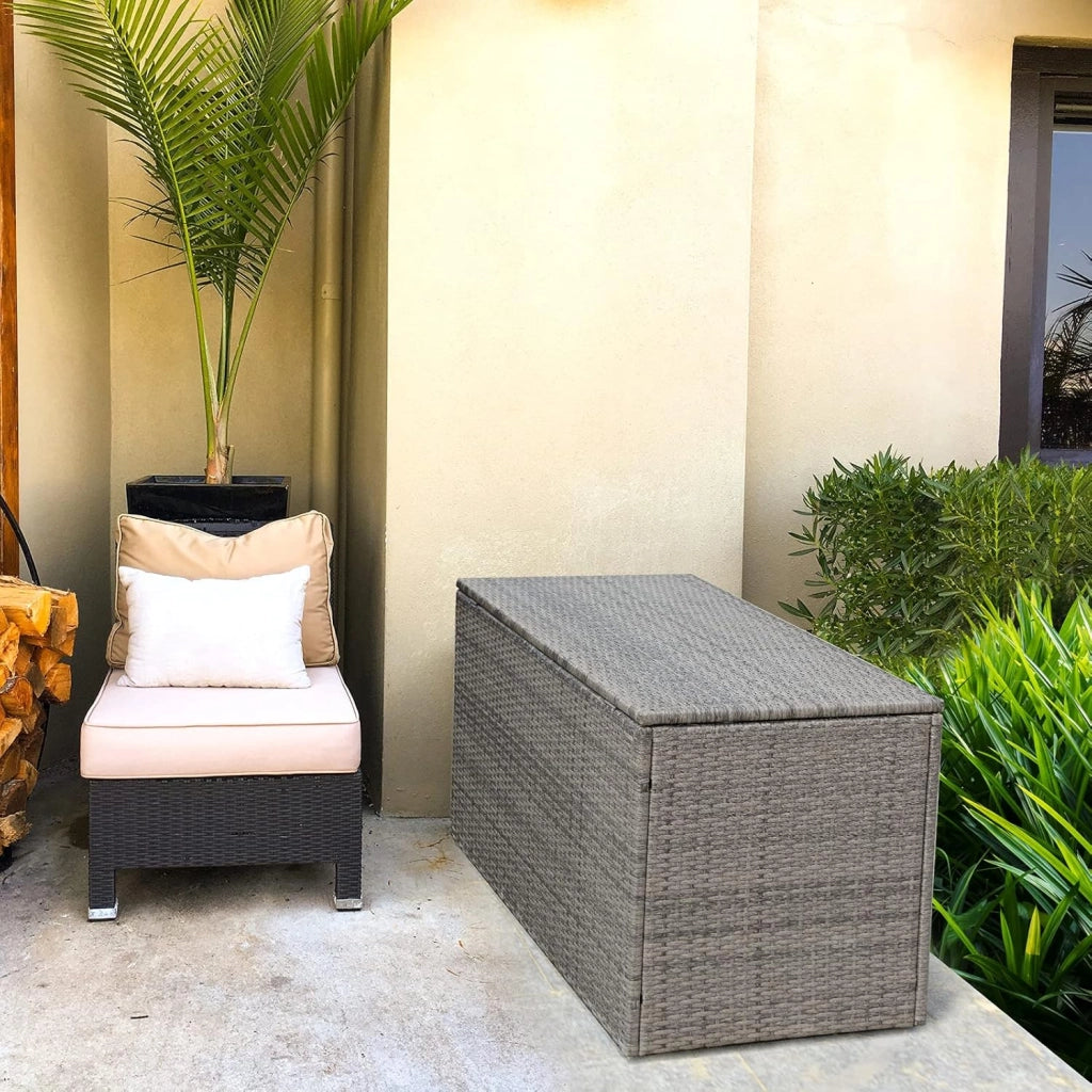 Baule Contenitore da 335L, con Coperchio e 2 Ripiani, Contenitore da Giardino con Telaio in Acciaio, Box per Conservazione di Attrezzi Giocattoli Accessori (Grigio)