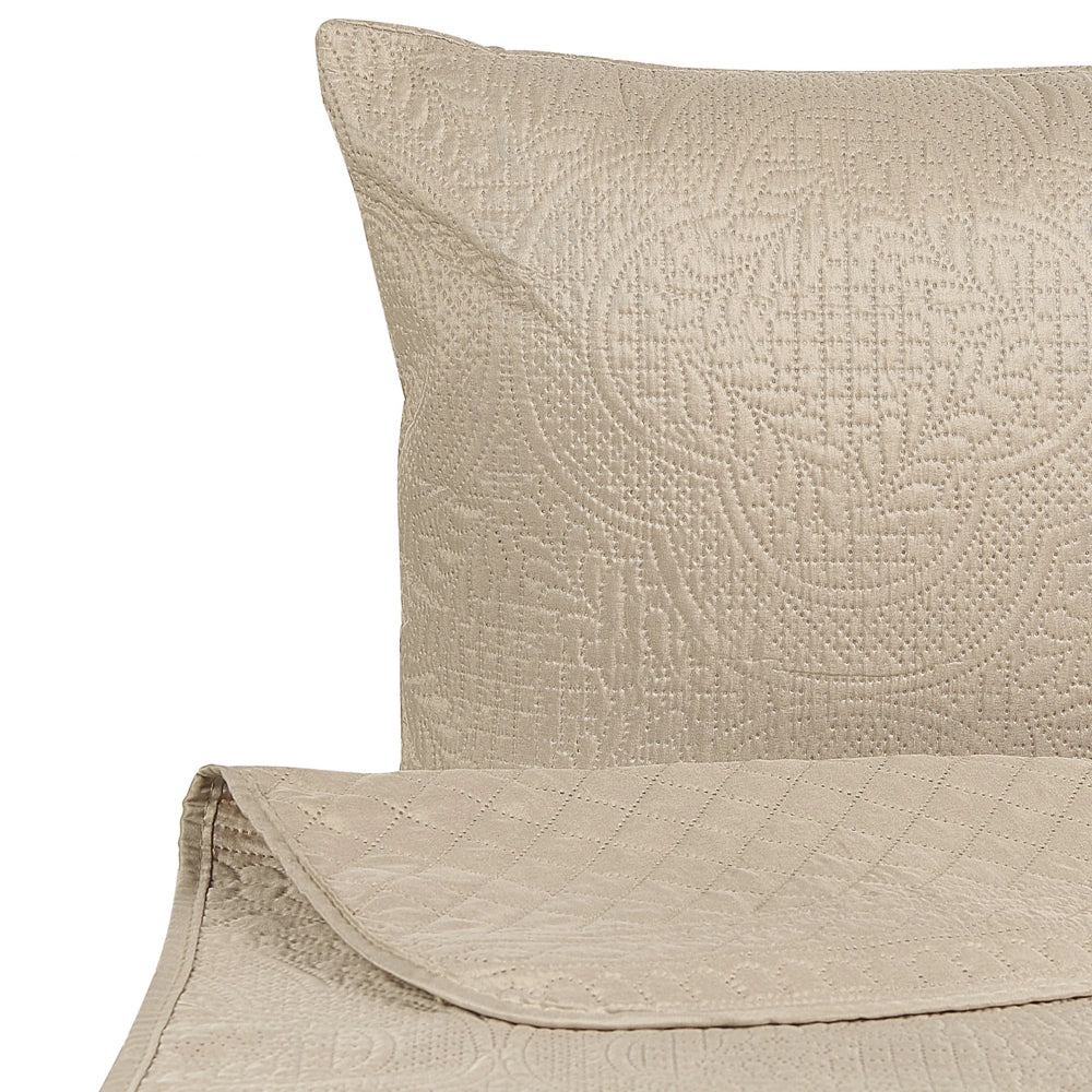 Copriletto in tessuto poliestere tortora 160 x 220 cm con cuscini motivo goffrato copriletto decorativo design classico camera da letto