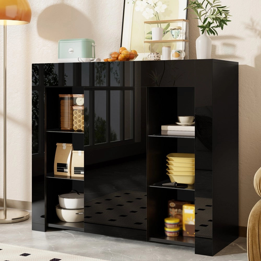 Credenza Moderna con Ante e Ripiani in Vetro ¨C MINIMAL ¨C Bianco Lucido, 95x35x83 cm