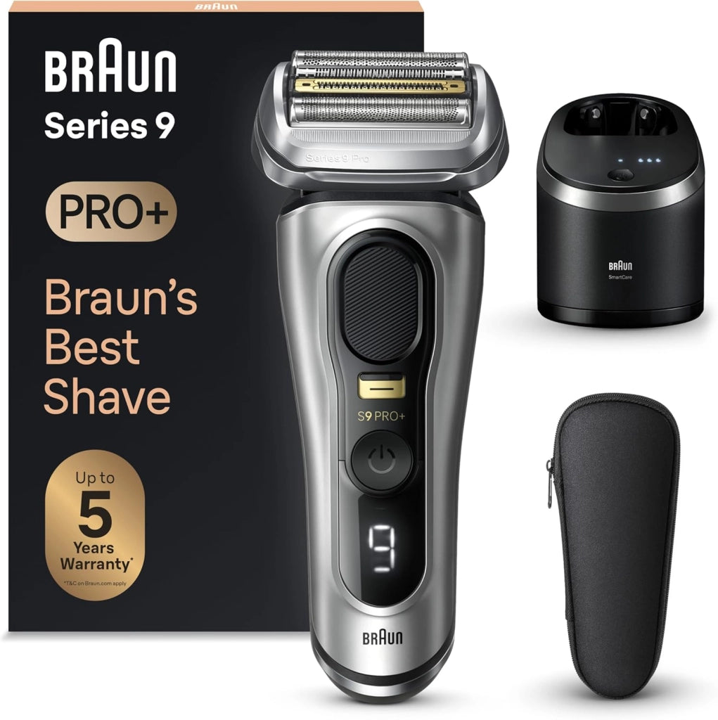 Braun Series 9 PRO+, Rasoio Elettrico, Regolabarba Uomo, Rifinitore di precisione, Custodia Viaggio, Lame Flessibili, SmartCare, Impermeabile, Batteria Litio Ion, Idea Regalo, Serie 9567cc Argento
