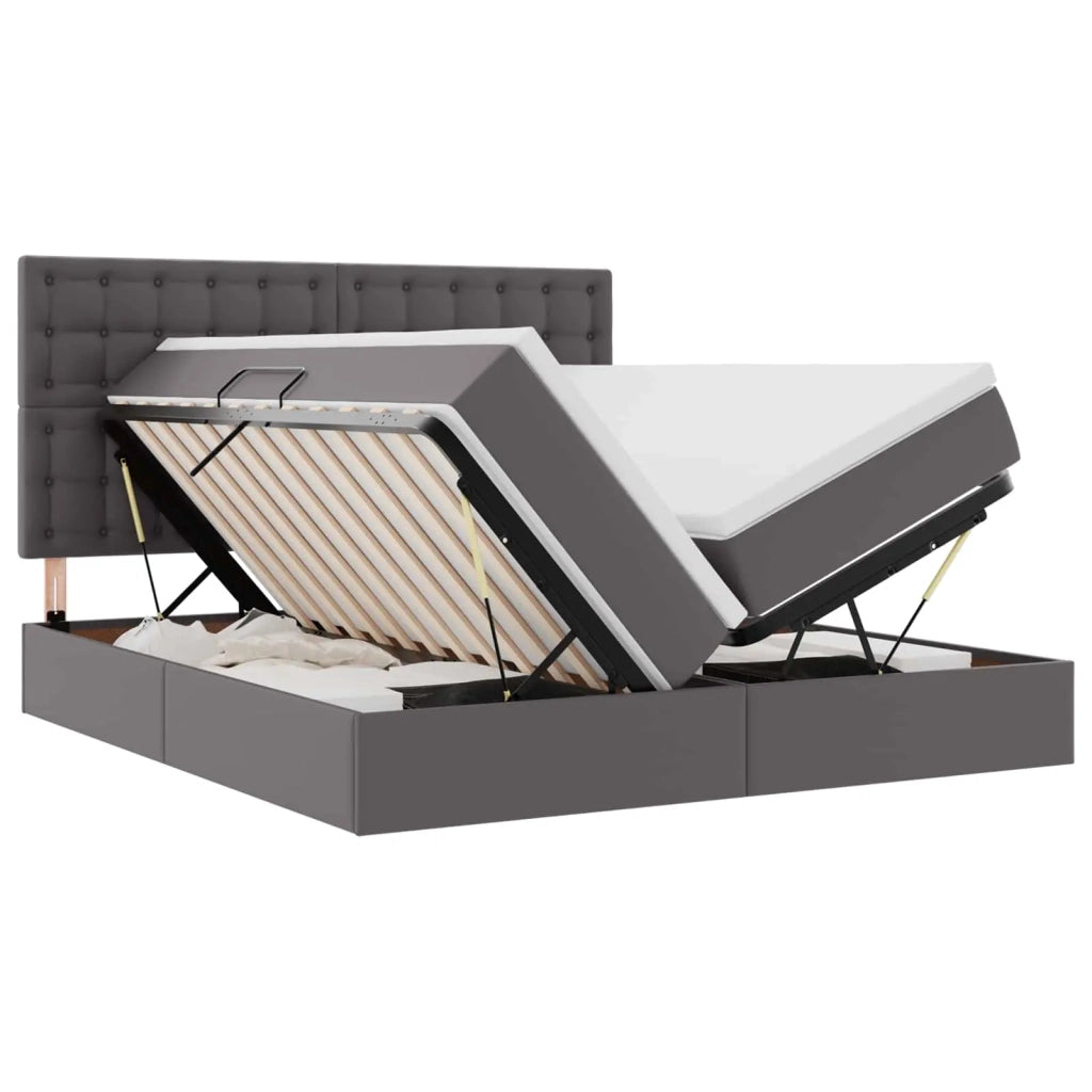 Letto con contenitore e LED Grigio 180 x 200 cm Pelle sintetica
