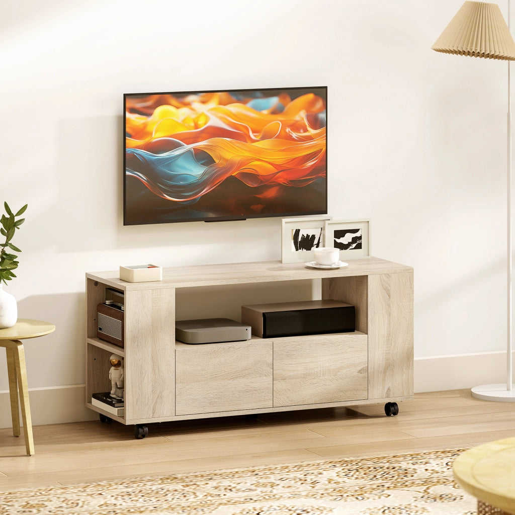 Mobile TV con ruote ¨C zephmum ¨C bianco, legno, 102x30x cm