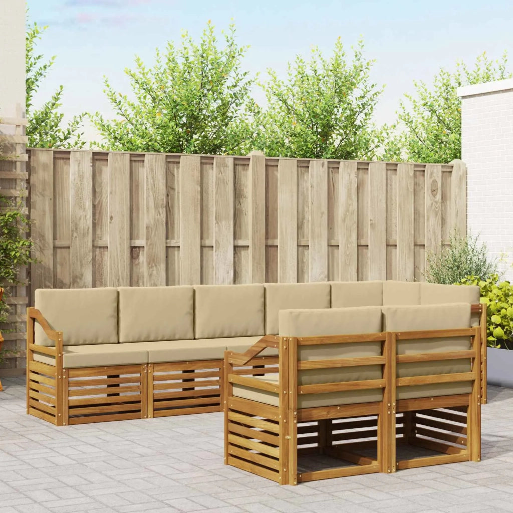 Set divani 8 pcs Naturale e Beige Legno di Acacia Massello 3375028