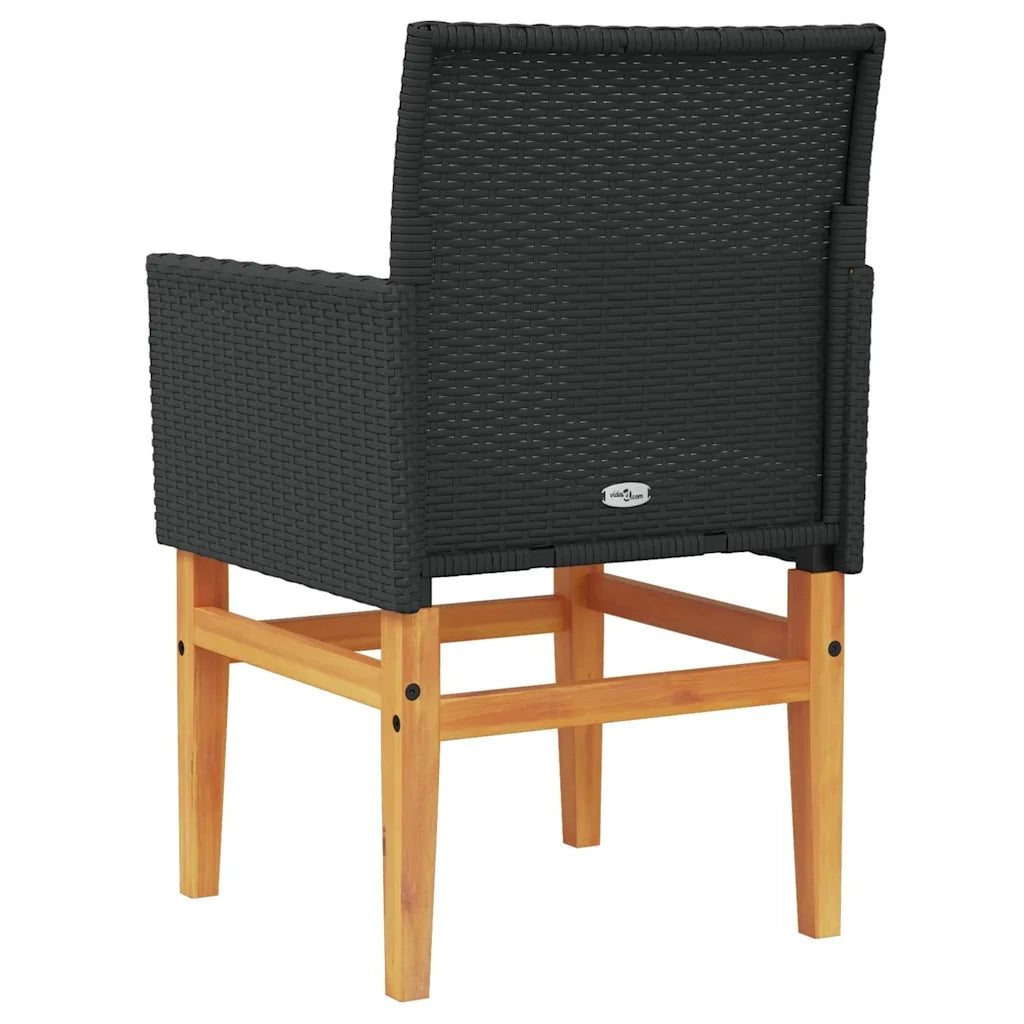 Sedie Giardino con Cuscini 2 pz | Sedie da Esterno Nere Polyrattan e Legno Massello