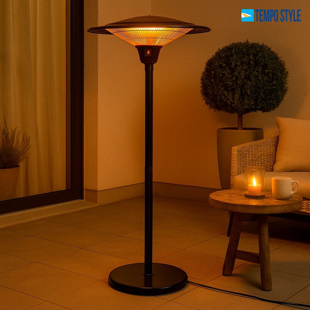 Tempo Style - Stufa Elettrica SATURNO | Fungo Riscaldante ad Infrarossi (3000W) dal Design Elegante | Ideale per Esterno/Interno (Nero)