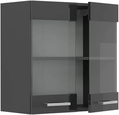 Mobile da cucina in vetro R-Line, Antracite lucido, 60 cm, per la libera combinazione all'interno di sistemi cucina modulari