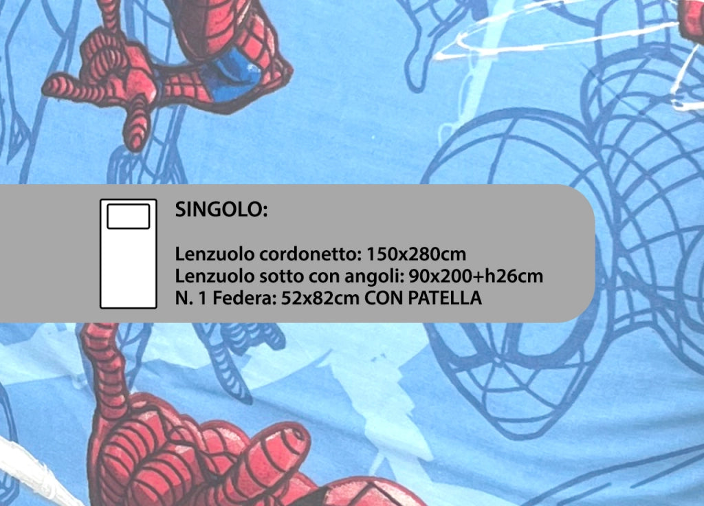 Completo Lenzuola In 100% Cotone Letto Singolo Marvel Spiderman