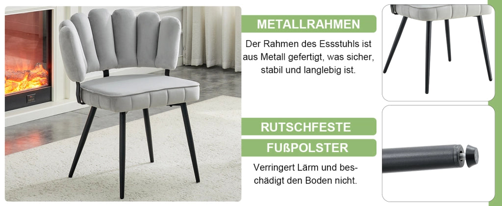 SEDIA Imbottita 80 cm Tessuto Grigio Chiaro e Metallo Nero Set da 2 pezzi