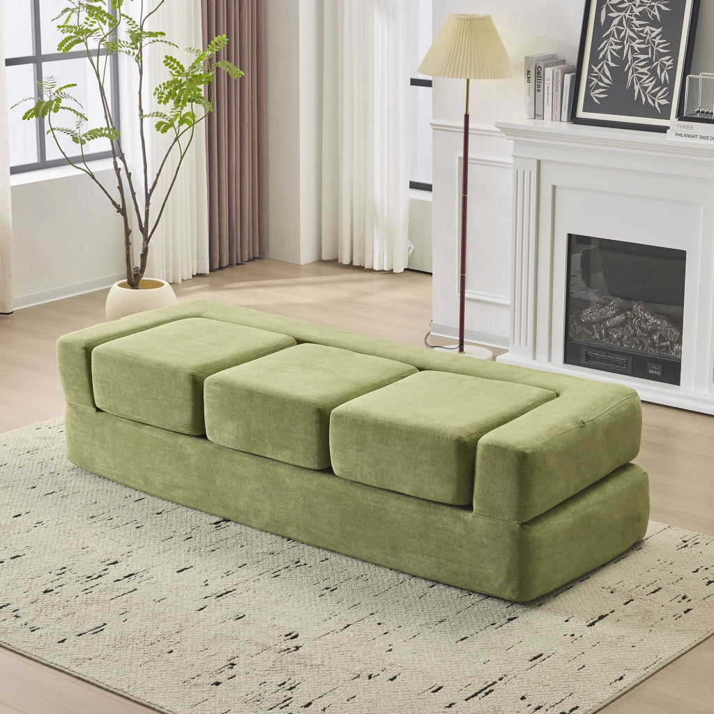 DIVANO LETTO Modulare multifunzione in chenille verde