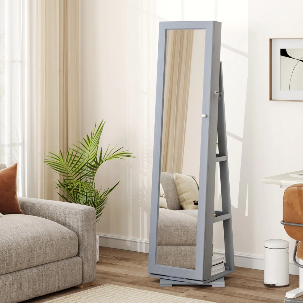 Armadio portagioielli girevole a 360¡ã con specchio, Organizer gioielli 2 in 1 a figura intera Grigio chiaro-Armadietti per gioielli