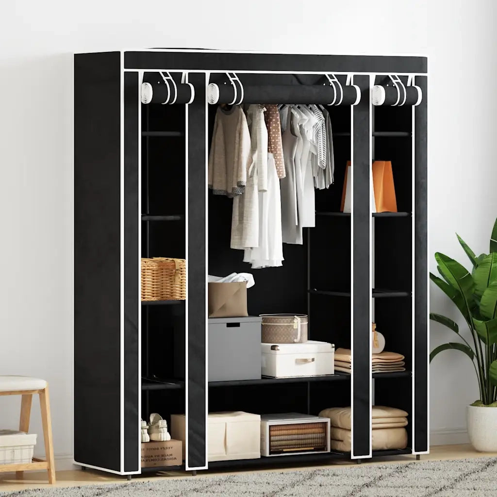 Armadio in Tessuto con Scomparti e Aste 45x150x176 cm Nero CFW8663027