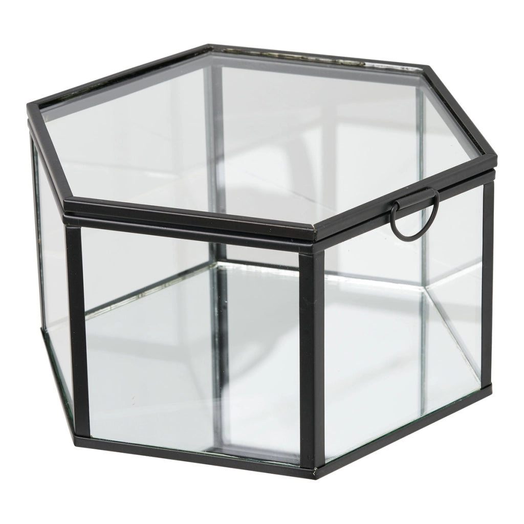 Set 2 scatole Torpe in vetro e metallo nero trasparente House Nordic