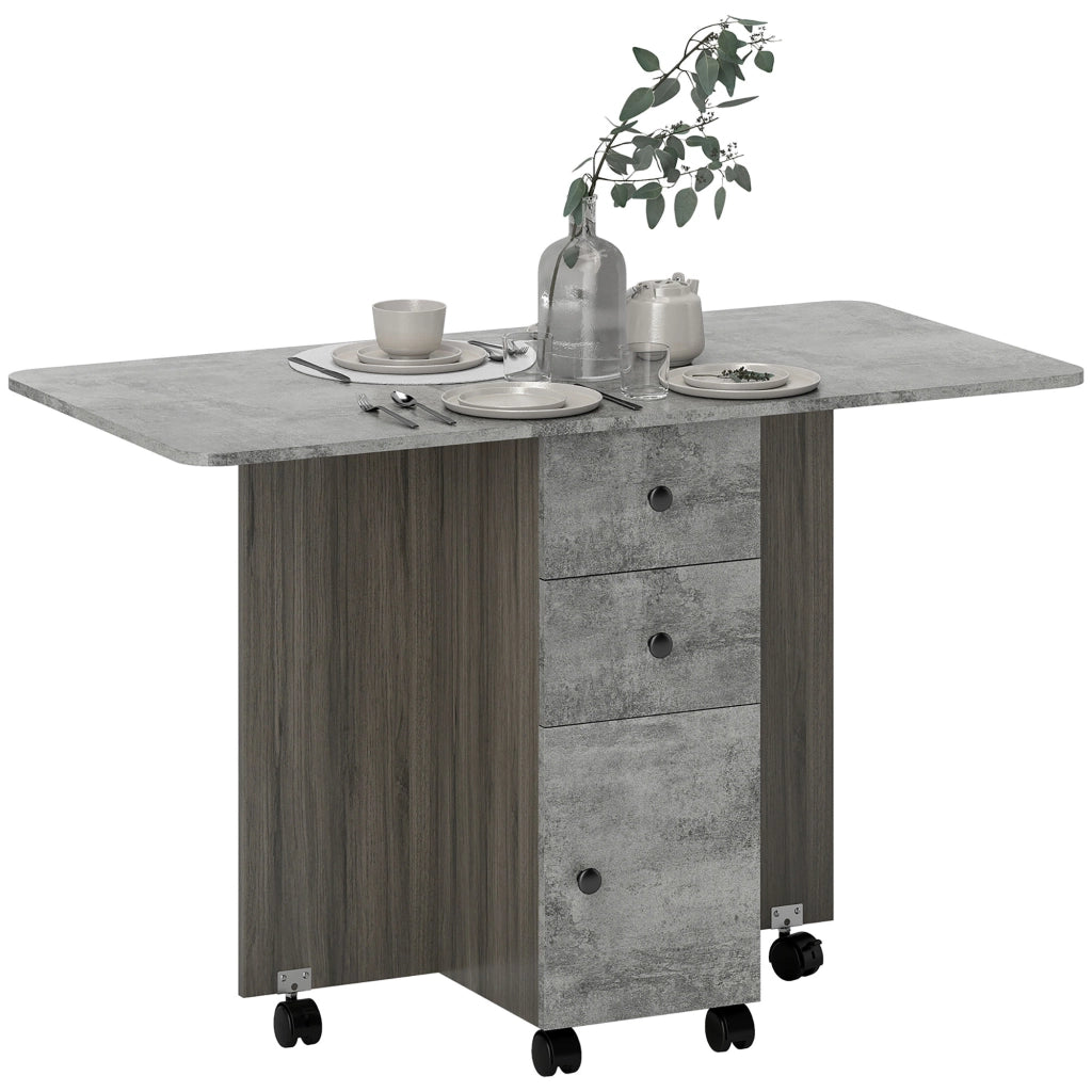 Tavolo da cucina pieghevole con 2 cassetti e ripiano ¨C zephmum ¨C grigio 120x60x76.5 cm