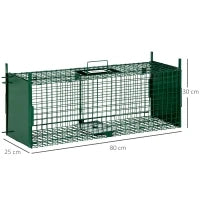 Gabbia Trappola per Animali Vivi Piccoli con Doppia Porta e Maniglia, 80x25x30cm, Verde Scuro