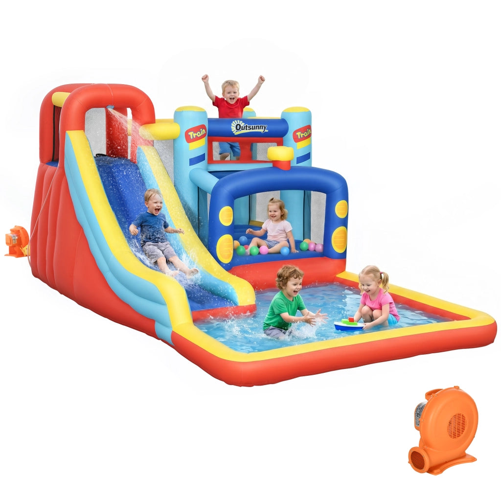 Casetta Gonfiabile per Bambini con Scivolo e Piscina ¨C zephmum ¨C 435x245x200cm