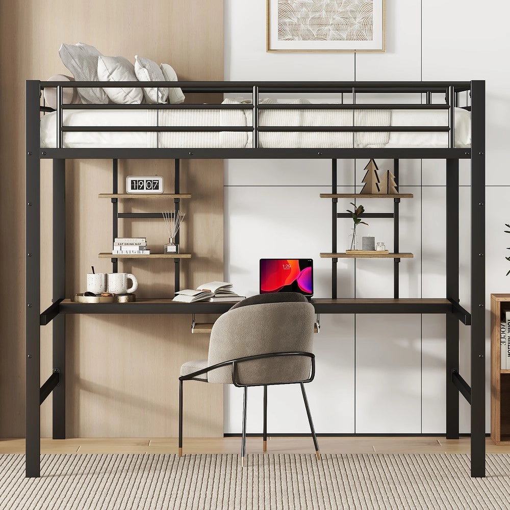 Letto a Soppalco con Scrivania e Scaffale ¨C Xylo ¨C Metallo Nero 140x200