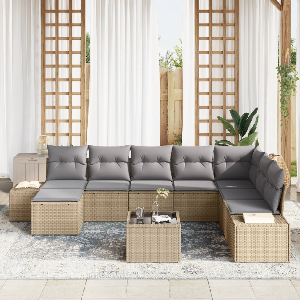 Set divani da giardino 9 pezzi con cuscini polyrattan neri