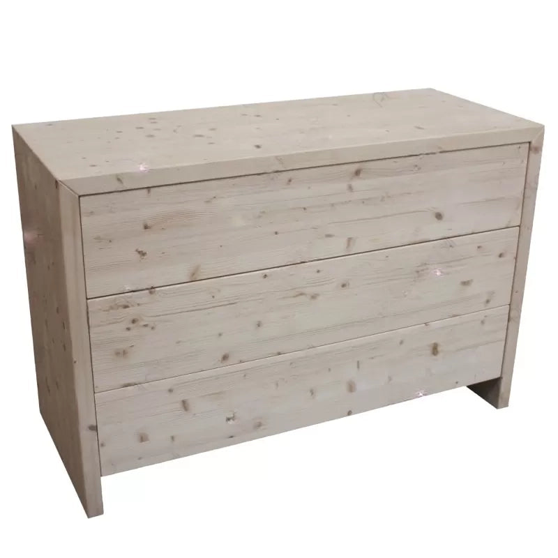 cassettiera classica 3 cassetti legno massello abete grezzo 120x50x80 (3317) - Mobili 2G