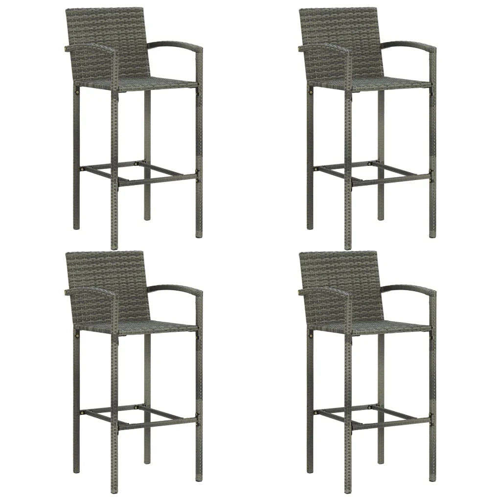 Set da bar da giardino composto da 5 pezzi con braccioli in resina intrecciata grigia 02_0014484
