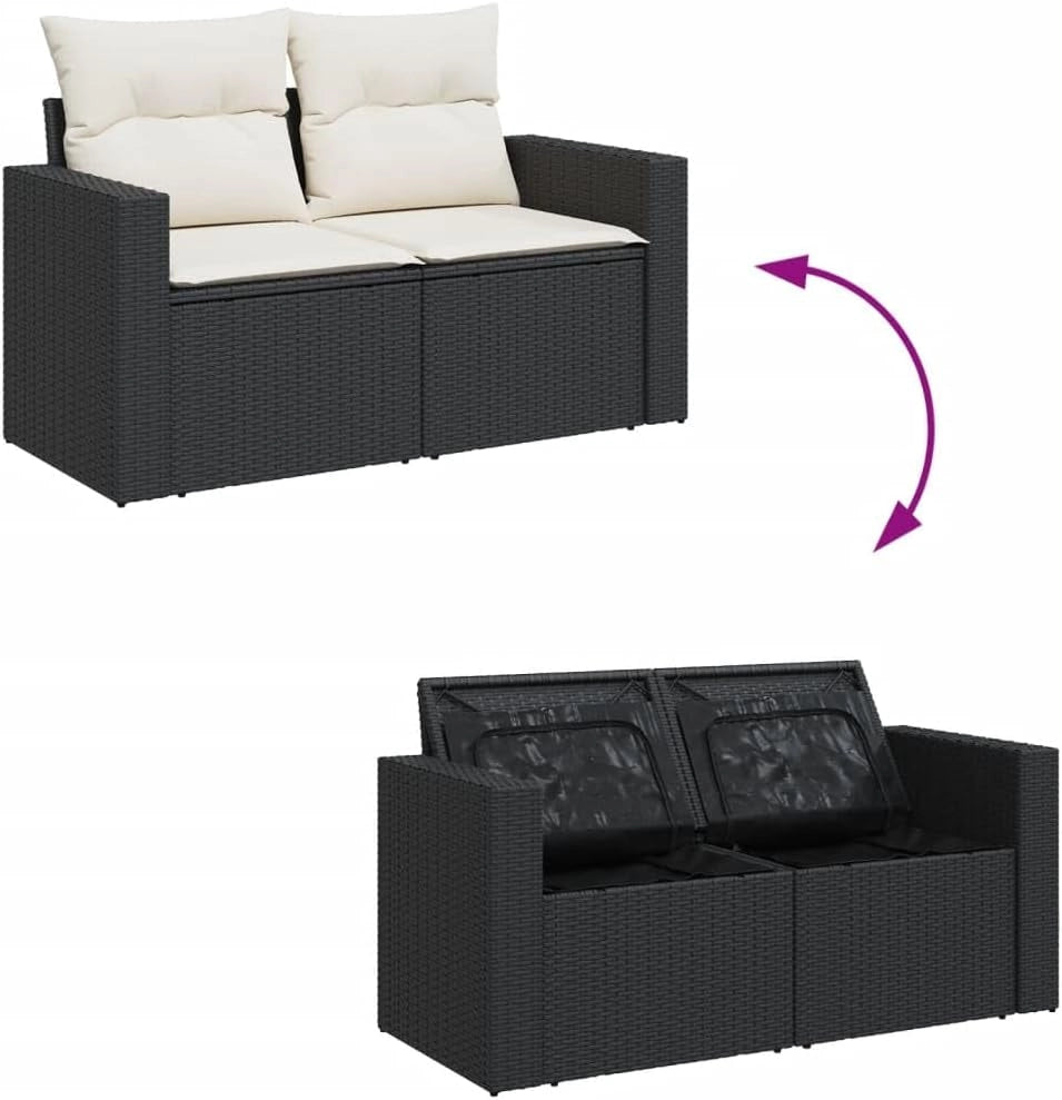 LAPOOH Set da pranzo da giardino 7 pezzi e cuscini in rattan sintetico nero, Set Tavolo e Sedie Giardino, Tavolo e Sedie Terrazza, Mobili da Giardino Esterno, Set di Mobili Da Giardino - 3256553