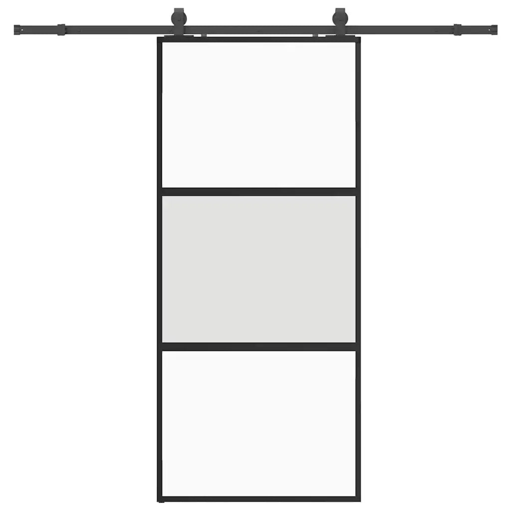 Porta Scorrevole Set Ferramenta Nera 90x205 cm Vetro Temperato 3375958
