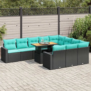 Set Divani da Giardino 11 pz con Cuscini in Polyrattan Nero