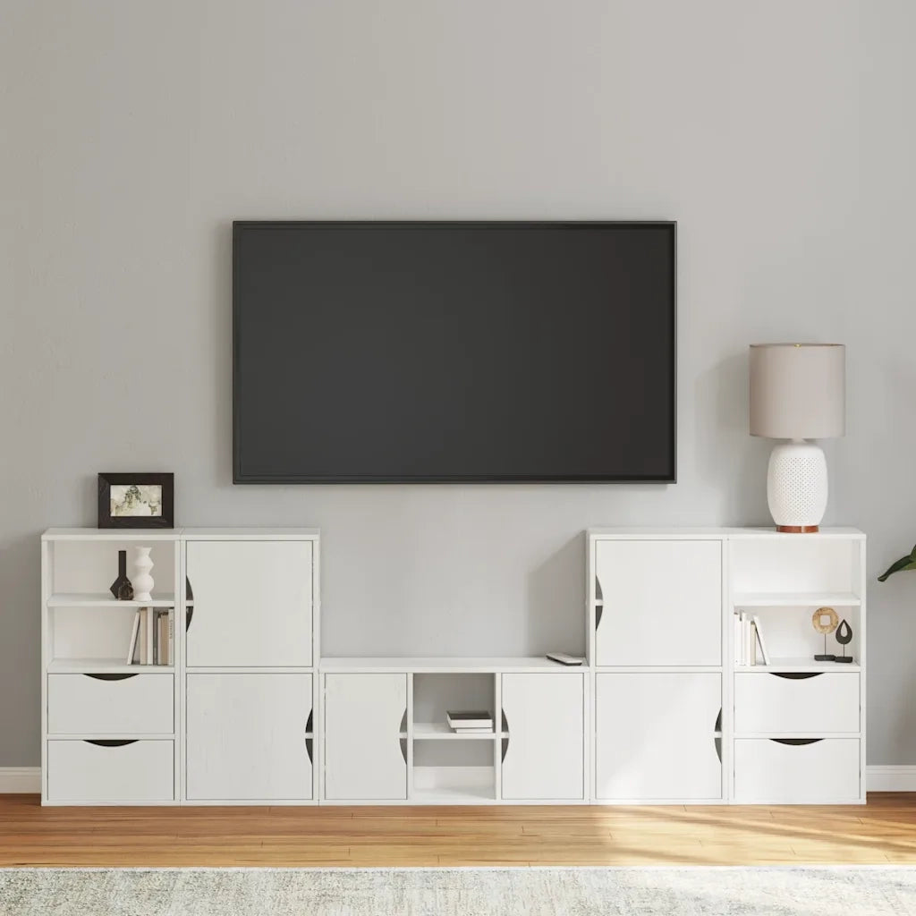 Mobile TV 5 pz con Contenitore ODDA Bianco in Legno di Pino