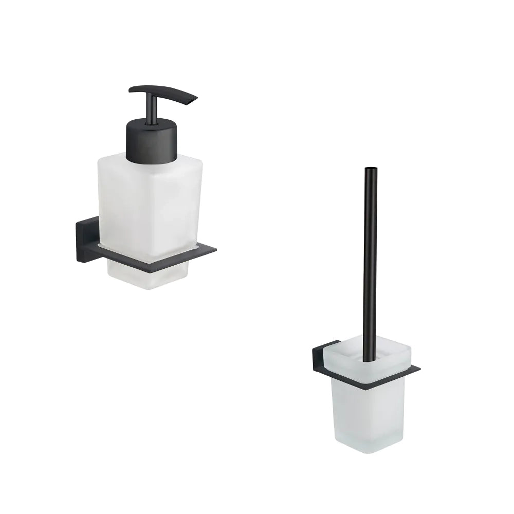 Set da bagno 2 accessori nero opaco: dispenser e porta scopino | Arch